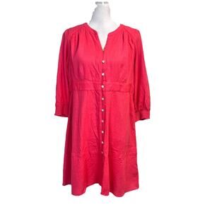 J. Jill Dress size Small Petite Coral Linen Button Front Knee Smocking Peasant